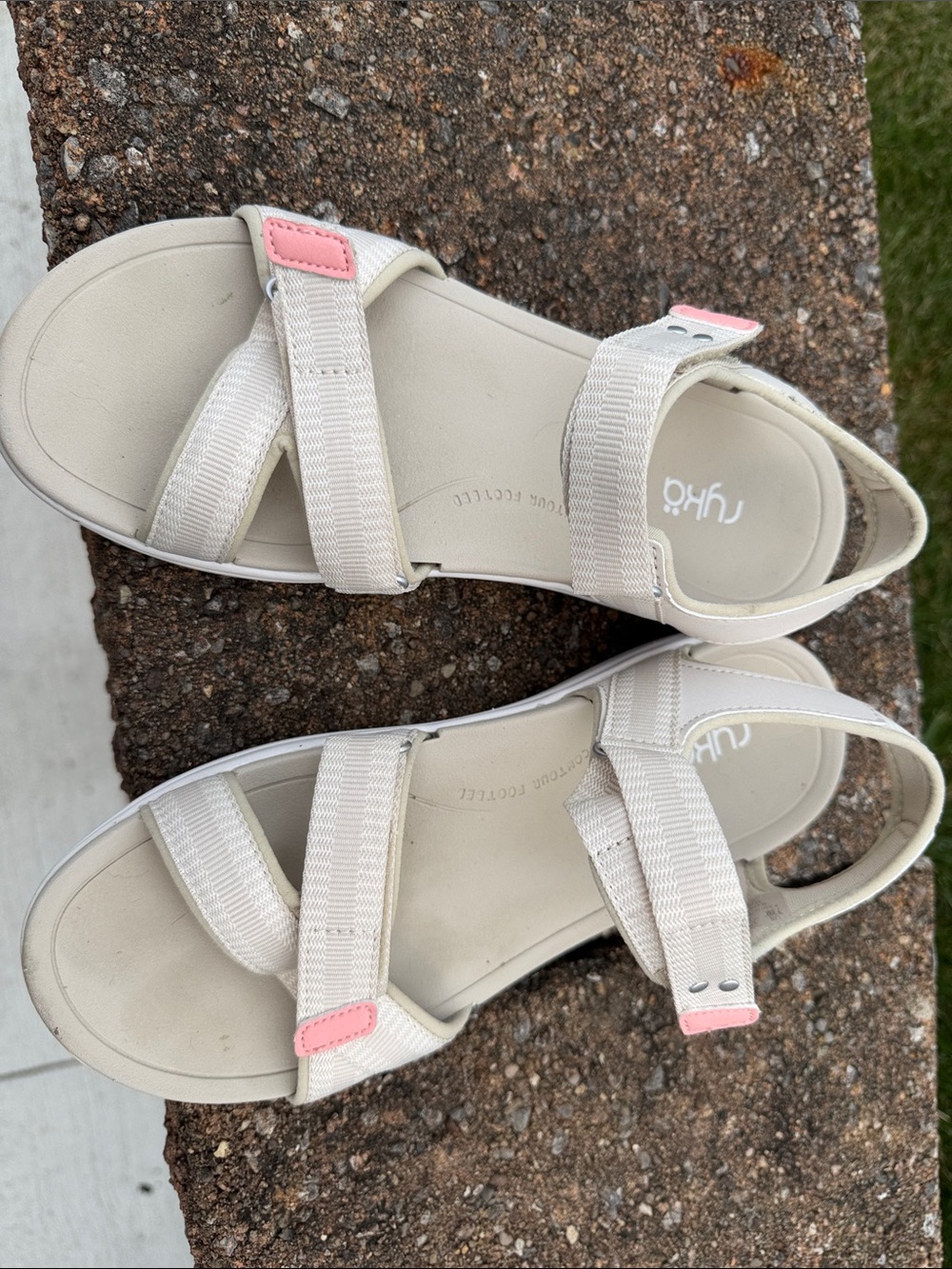 Ryka Cream White Sandals with Pink Accent - Picture 6 of 7
